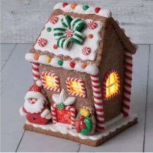 Light Up Glitter Gingerbread House Festive Gingerbread House with Santa Figurine
